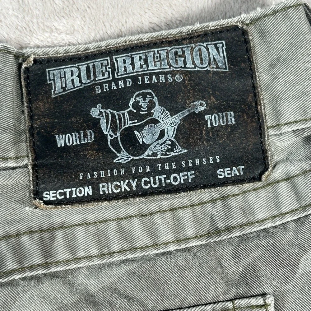 True Religion Ricky Jean Short Men 40 Camo Frayed Flap Pocket Jorts Y2K Made USA